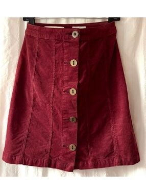 Boho Pilcro Burgundy Corduroy Button-Front A-Line Knee Length Skirt Size 2